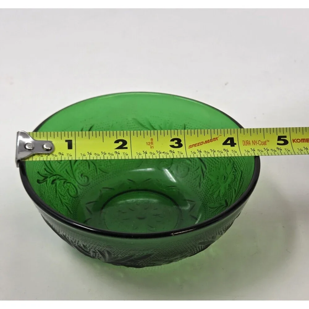 Anchor Hocking Forest Green Sandwich Glass Berry Bowls Set of 6 Vintage‎ 1950s